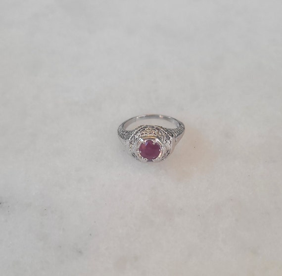 Round Ruby Ring Set in 18K White Gold - image 7