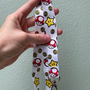 Mario Star & Mushroom Lanyard, Super Mario Lanyard, super Mario 64, Geeky Lanyard, Lanyard, Abzeichenhalter, 1Up Pilz