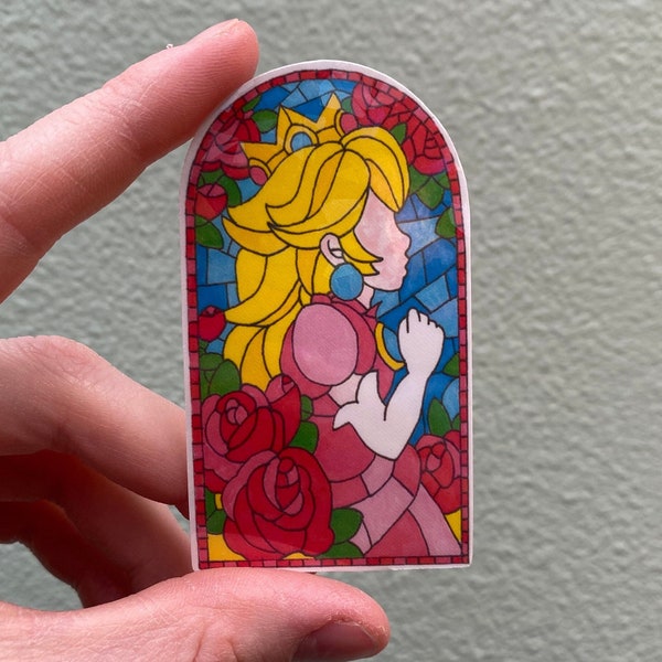 Princess Peach Stained Glass Window Holographic sticker