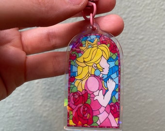 Porte-clés holographique princesse Peach vitrail