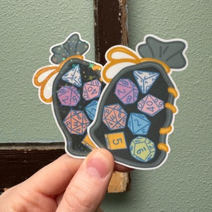 Autocollant de sac de dés, autocollant de dés D&D, cadeau de maître de donjon, dés mignons du DND, autocollant de jeu rpg, autocollant D20