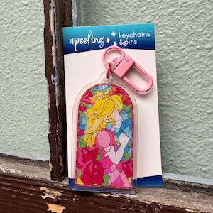 Prinzessin Peach Glasmalerei-Fenster Holographische Schlüsselanhänger