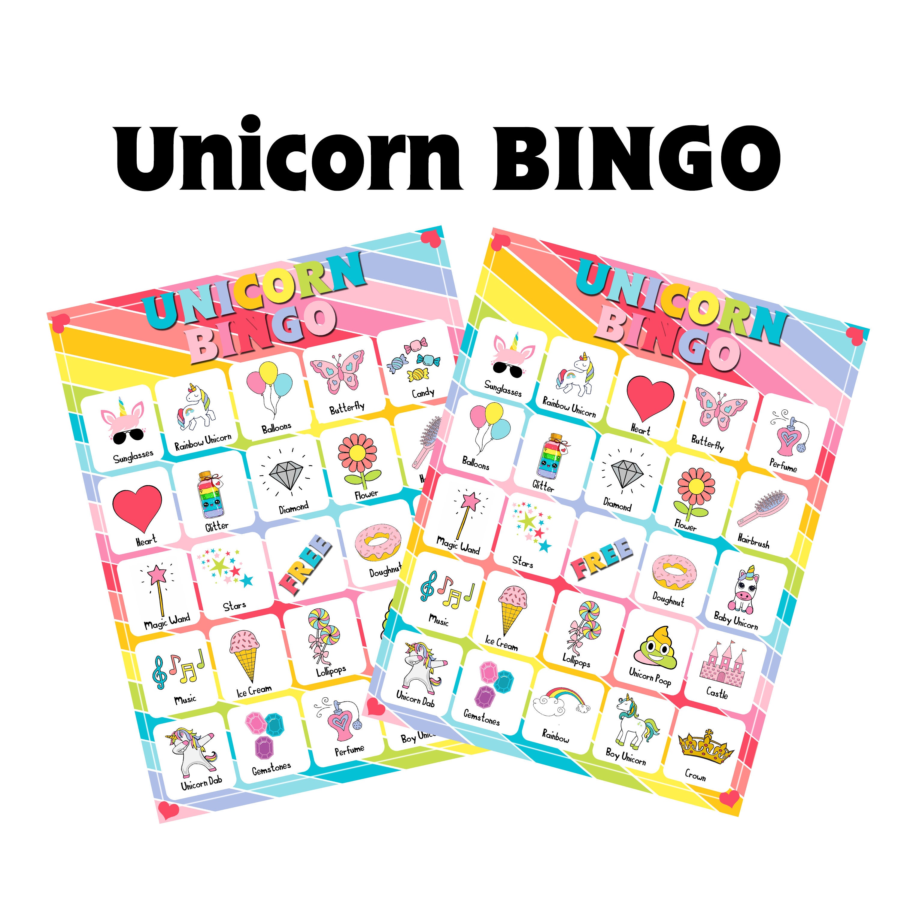 unicorn bingo bright and colorful unicorn bingo perfect game etsy