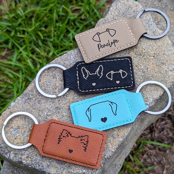 Custom Laser Engraved Dog Ear Keychain, Personalized Dog Ear Outlines, Pet Loss Memorial Gift, Dog Mom Gift