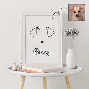Custom Dog Ear Portrait, Minimalist Pet Artwork, Dog Ear Outlines, Pet Loss Memorial Gift, Dog Mom Gift