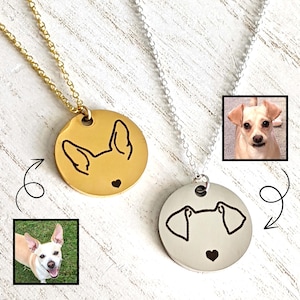 Custom Engraved Dog Ear Necklace Personalized Dog Ear Outlines