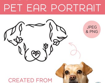 Custom Floral Dog Ear Portrait: Personalized Pet Loss Memorial, Dog Mom Gift (Digital File)