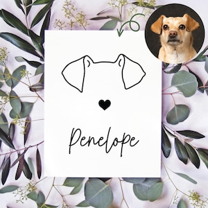 Retrato personalizado de orejas de perro: Memorial personalizado para mascotas fallecidas, regalo para mamás perrunas.