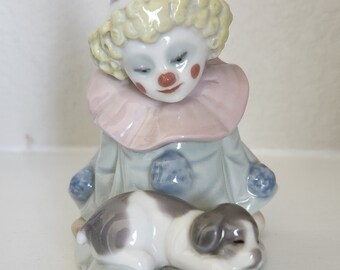 Lladro Spain Handmade Porcelain Collectible Figurine - Clown With Dog