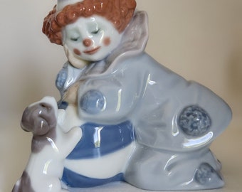Lladro Spain Handmade Porcelain Collectible Figurine - Clown on Ball with Dog