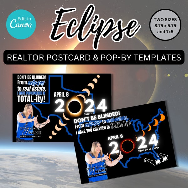 Real Estate Eclipse Postcard, Eclipse Postcard, Realtor Postcard, Real Estate Marketing, Eclipse Real Estate Pop-By Tag, Solar Eclipse