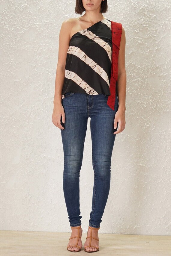 black and white striped one shoulder top