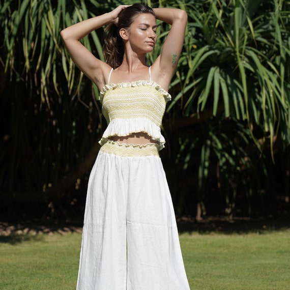 white smocked crop top