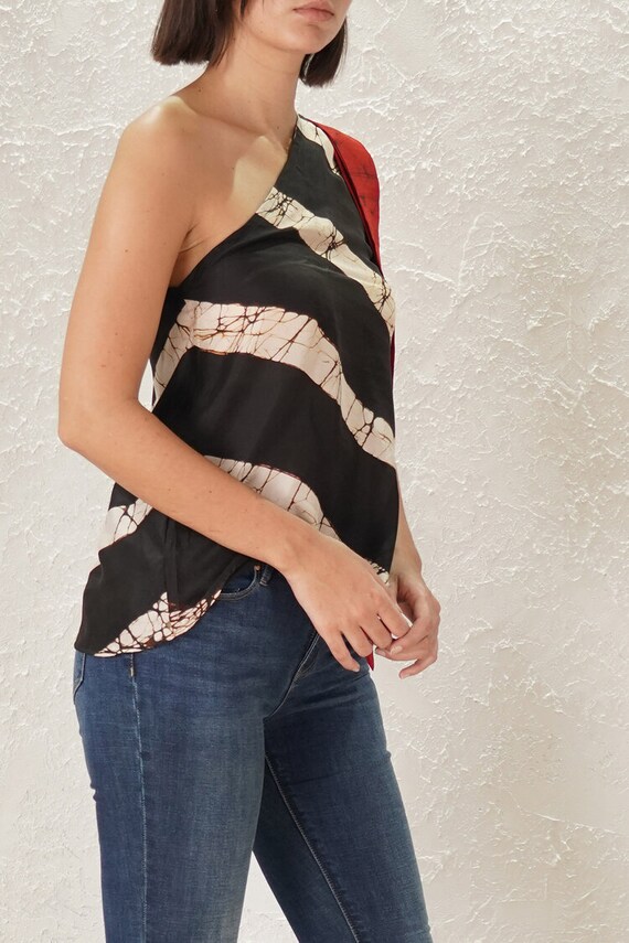 black and white striped one shoulder top