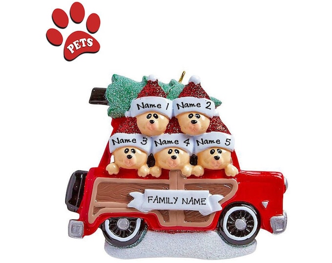 Bear Family Christmas Ornament - Personalized Christmas Ornament Family of 5 Bears - Family of 5 Buying Christmas Tree - Family Road Trip