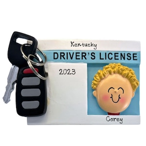 Personalized New Driver Ornament - Driver&#39;s License Christmas Ornament, Gift For Blonde Teenage Boy, Learner&#39;s Permit Ornament With Name