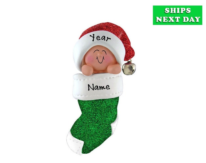 2025 Babys First Christmas Ornament - Baby in Christmas Stocking Ornament - Baby's 1st Christmas Ornament - Personalized Baby Shower Gift