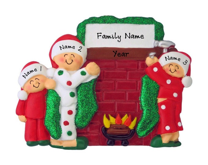 Hanging Christmas Stockings - Family of 3 Christmas Ornament -  Personalized Family Christmas Ornament -  Custom Ornament With Kids Names