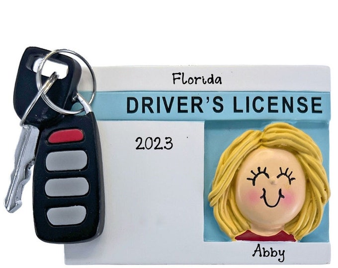 Personalized New Driver Ornament - Driver's License Christmas Ornament, Gift For Blonde Teenage Girl, Learner's Permit Ornament With Name