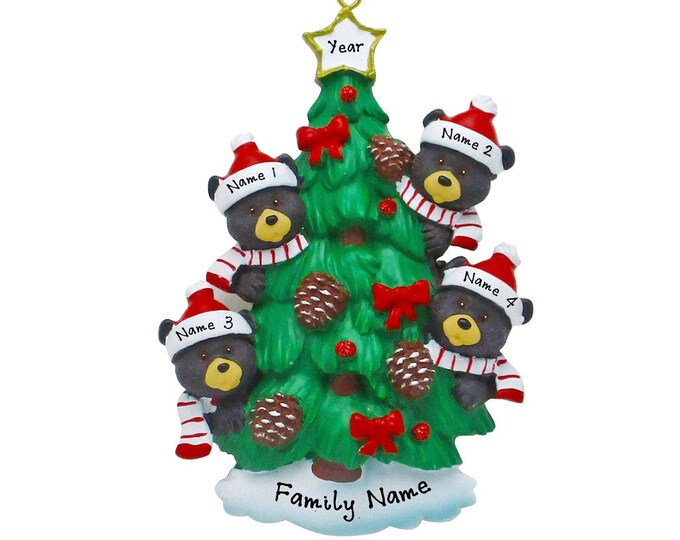 Black Bears In Tree Ornament - Personalized Family of 4 Christmas Ornament - 2025 Family Christmas Ornament Personalized Christmas Gift