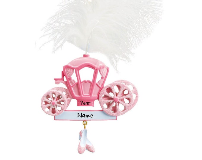Princess Carriage Ornament - Princess Pink Carriage, Princess Ornament, Little Girl Ornament, Cinderella Carriage, Personalized Name Gift
