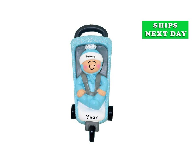Baby First Christmas Ornament - Baby Boy Stroller Ornament - Baby's 1st Christmas - Personalized Baby Shower Gift For Mom Christmas Ornament