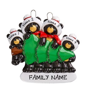 Black Bear Family of 4 Personalized Ornament - Black Bear Tree Shopping Family of 4 Christmas Ornament - Family 4 Bears Christmas Ornament