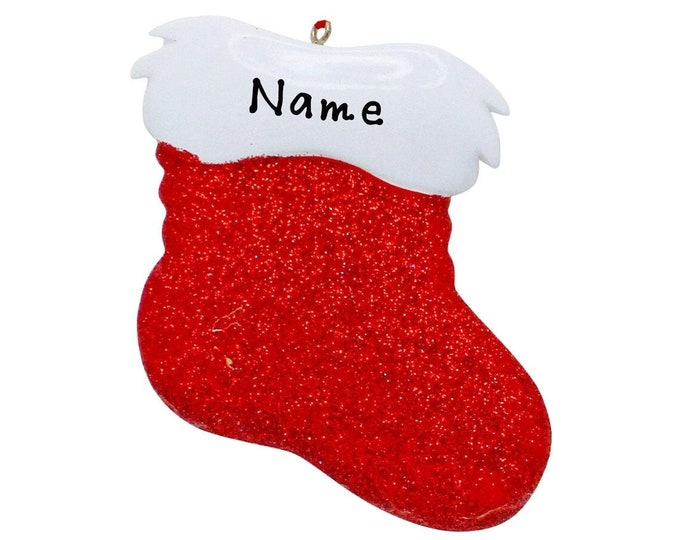 Christmas Stocking Ornament - Red Glittery Christmas Stocking - Holiday Gift With Name - Gift Idea For Kids - Custom Ornament For Boy Girl