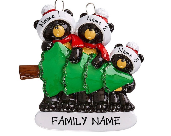 Black Bear Ornament - Black Bear Tree Shopping Family of 3 Christmas Ornament - Family 3 Black Bears Personalized Christmas Ornament