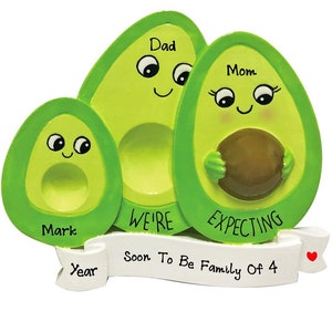 Personalized Avocado Family of 3 Expecting Baby Ornament - We&#39;re Expecting Baby 2025 Pregnancy Reveal Avocado Baby Announcement Shower Gift