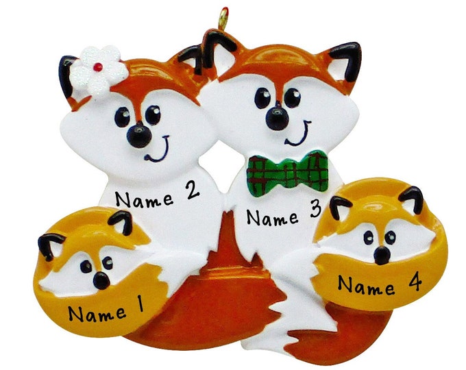 Fox Christmas Ornament - Personalized Fox Family of 4 Christmas Ornament 2024 Family Christmas Ornament With Name Personalized Family Gift