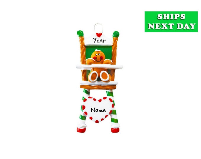 Baby First Christmas Ornament 2025 - Baby High Chair Ornament - Gingerbread Baby Ornament With Name - 2025 Personalized Christmas Ornament