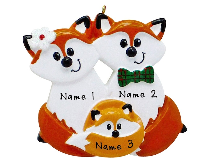 Fox Christmas Ornament - Personalized Fox Family of 3 Christmas Ornament 2023 Family Christmas Ornament With Name Personalized Family Gift