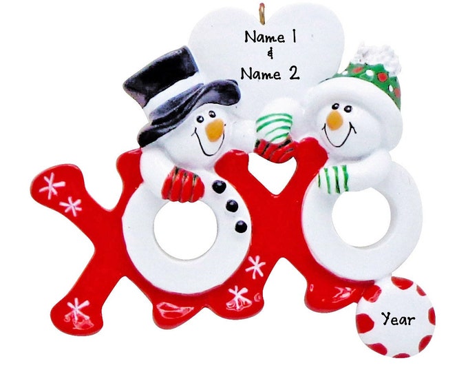 Personalized Couple Ornament Hugs & Kisses Snowman Ornament Personalized Christmas Ornament XOXO Couple Christmas Ornament Snow Couple
