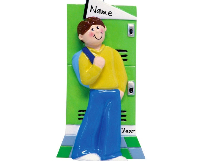 High School Ornament - Boy School Locker, High School Student, Custom Gym Locker, Teenage Boy Starting Middle School Personalized Ornament