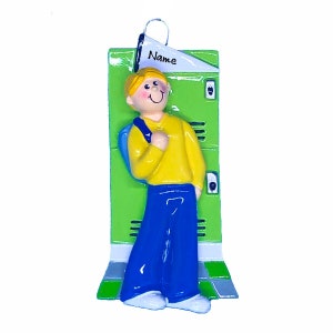 High School Ornament - Teen Student Locker, Custom Middle School Gym Locker Teenage Blonde Boy Starting Jr High School Personalized Ornament