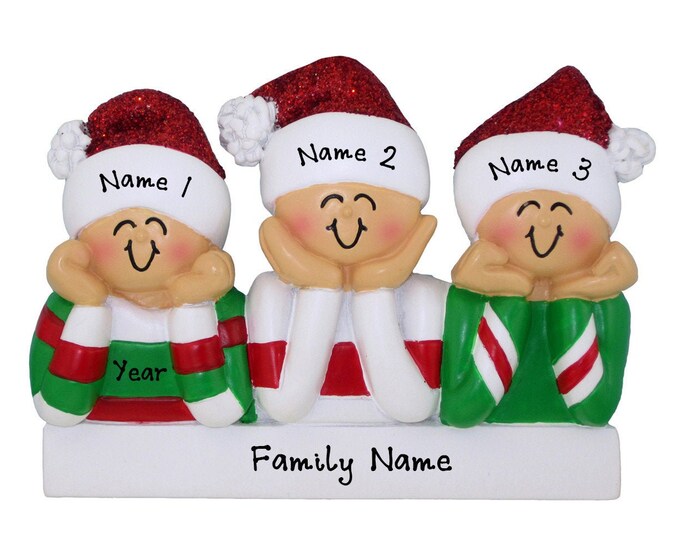 Personalized Family of 3 Christmas Ornament - Family Christmas Ornaments - Waiting to Open Presents - Christmas Ornament for Family of Three