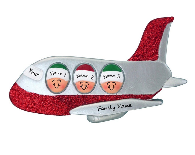 Family of 3 Christmas Vacation - Custom Airplane Ornament - Family of 3 First Airplane Trip Ornament - Personalized Family Vacation Ornament