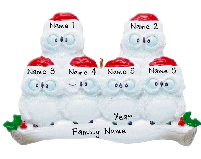 Family of 6 Christmas Ornament Personalized 2023 - Custom Family Christmas Ornament - Owls on Branch - Grandparents Christmas Ornament