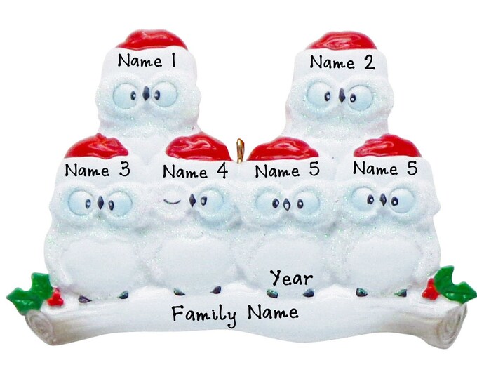Family of 6 Christmas Ornament Personalized 2024 - Custom Family Christmas Ornament - Owls on Branch - Grandparents Christmas Ornament