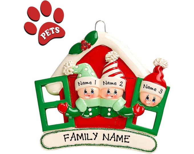Grandkids Chistmas Ornament Personalized 2023 - Gift For Grandparents - Family With 3 Grandchildren -Family Christmas Ornament - Add a Dog