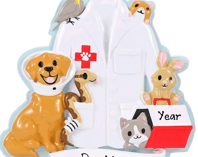 Veterinarian Christmas Ornament / Personalized Veterinarian Christmas Ornament / Animal Doctor Ornament / Lab Coat Vet Christmas Ornament