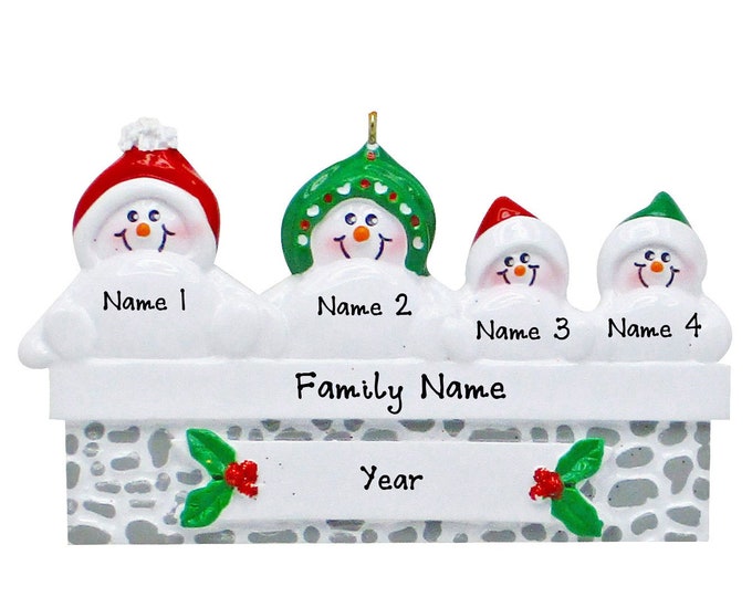 Snowman Family Christmas Ornament 2024 - Snowman Family Of 4 Ornament - Family Christmas Ornament Personalized With Name - Custom Ornament