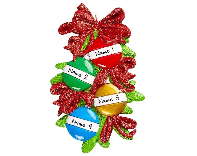 Family of 4Christmas Ornament - Festive Christmas Ornaments on Garland - Personalized Family Christmas Ornaments 2025 - Grandkids Ornament