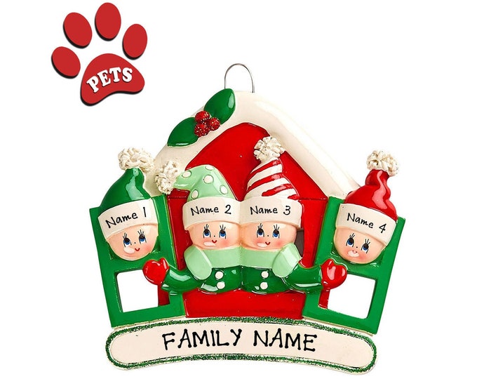 Grandkids Chistmas Ornament Personalized 2025 - Gift For Grandparents - Family With 4 Grandchildren -Family Christmas Ornament - Add a Dog