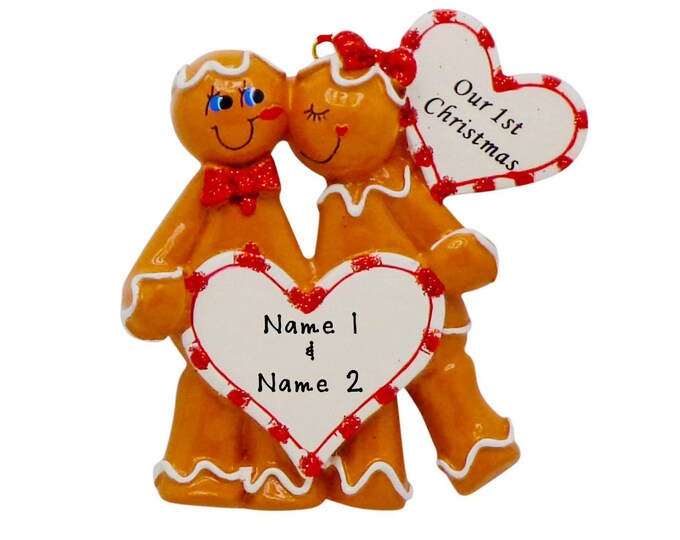 Personalized Couple Ornament - Gingerbread Couple Christmas Ornament - Our First Christmas Together Ornament With Name - Love Gingerbread