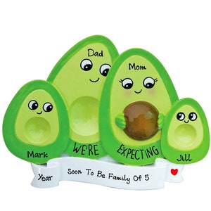 Personalized Avocado Family of 4 Expecting Baby Ornament - We&#39;re Expecting Baby 2024 Pregnancy Reveal Avocado Baby Announcement Shower Gift