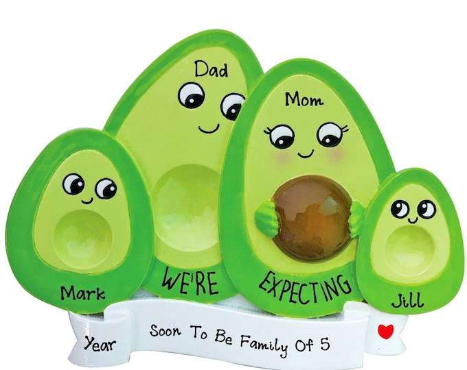 Personalized Avocado Family of 4 Expecting Baby Ornament - We're Expecting Baby 2025 Pregnancy Reveal Avocado Baby Announcement Shower Gift