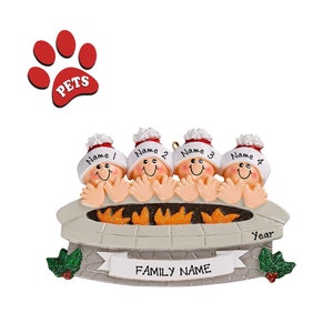 Fire Pit Ornament Family of 4 Sitting Around Fire Pit Campfire Ornament Family of 4 Camping Ornament Personalized Family Christmas Ornament