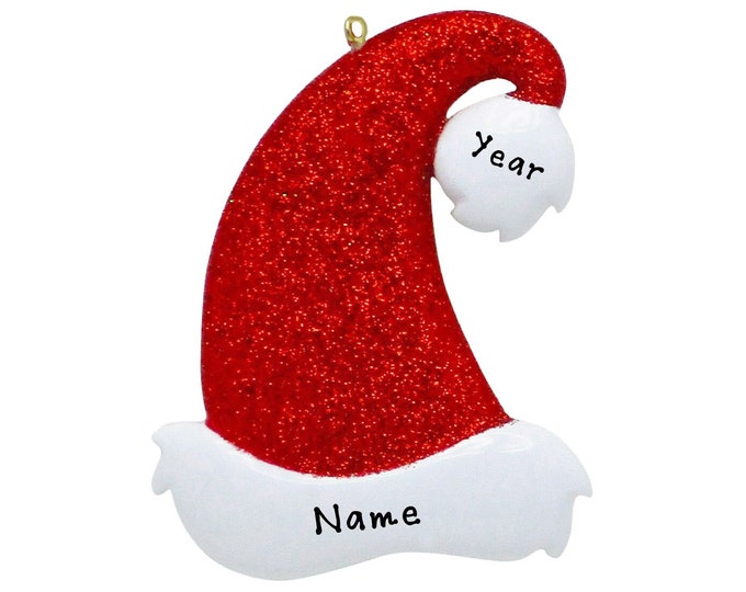 Glitter Santa Hat Ornament - Santa Hat Personalized Christmas Ornament For Kids - Custom Gift For Boy Girl, Holiday Ornament With Child Name